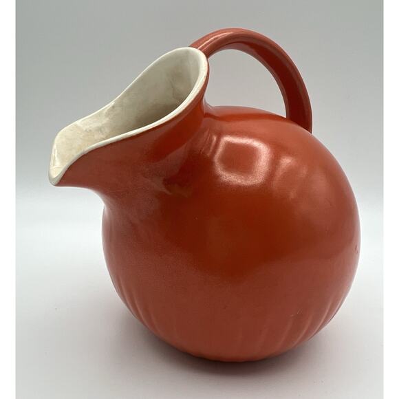 Orange Round Tilted Ball Ceramic Pitcher Jug 6” Vintage MCM - Picture 6 of 13